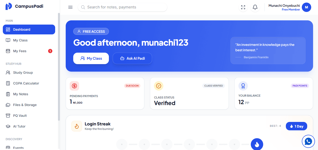 Campuspadi - Co-Founder · Fintech · Edutech interface screenshot