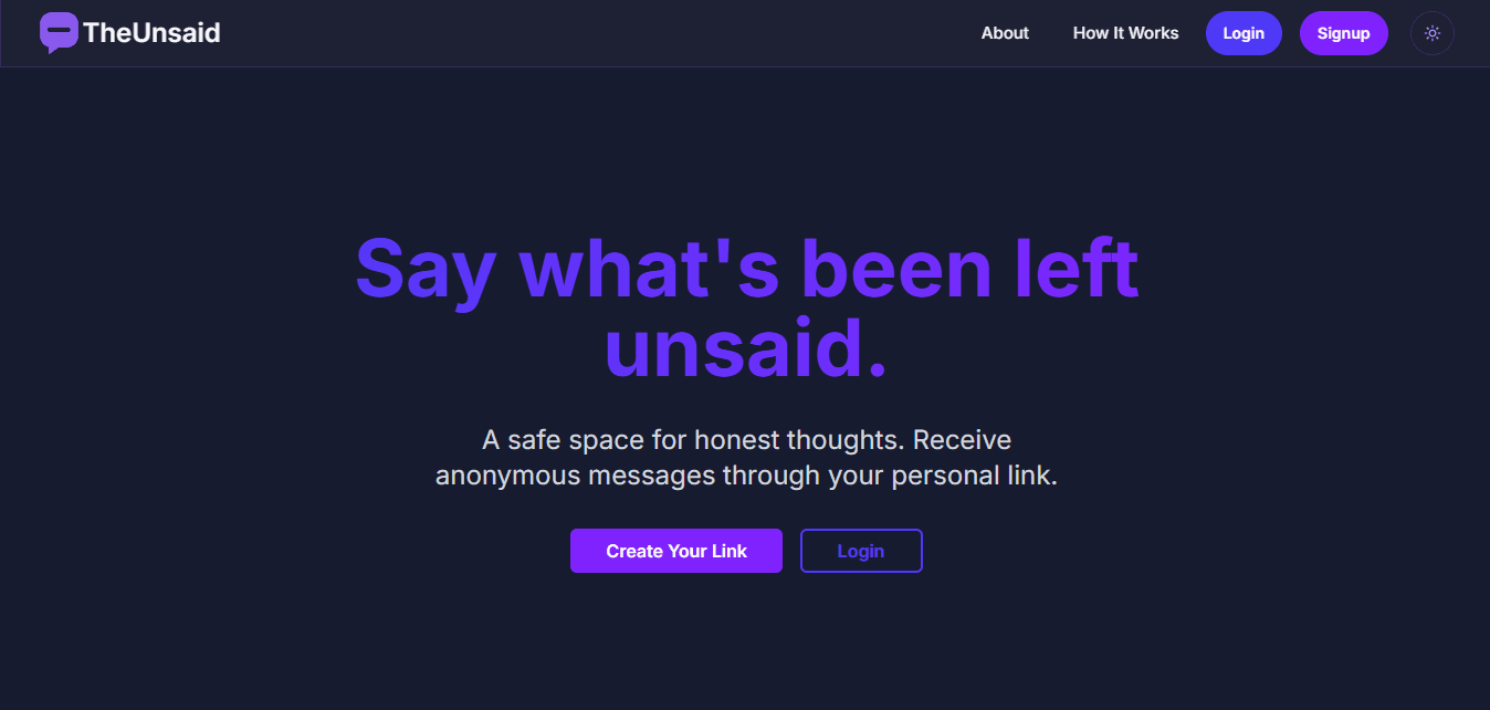 Unsaid - Fullstack · Social · Anonymity interface screenshot